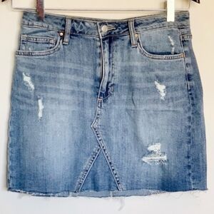Joes' Jeans Distressed Denim Blue Jean Skirt W 24 Raw Hem Rips Sandblasted Cute